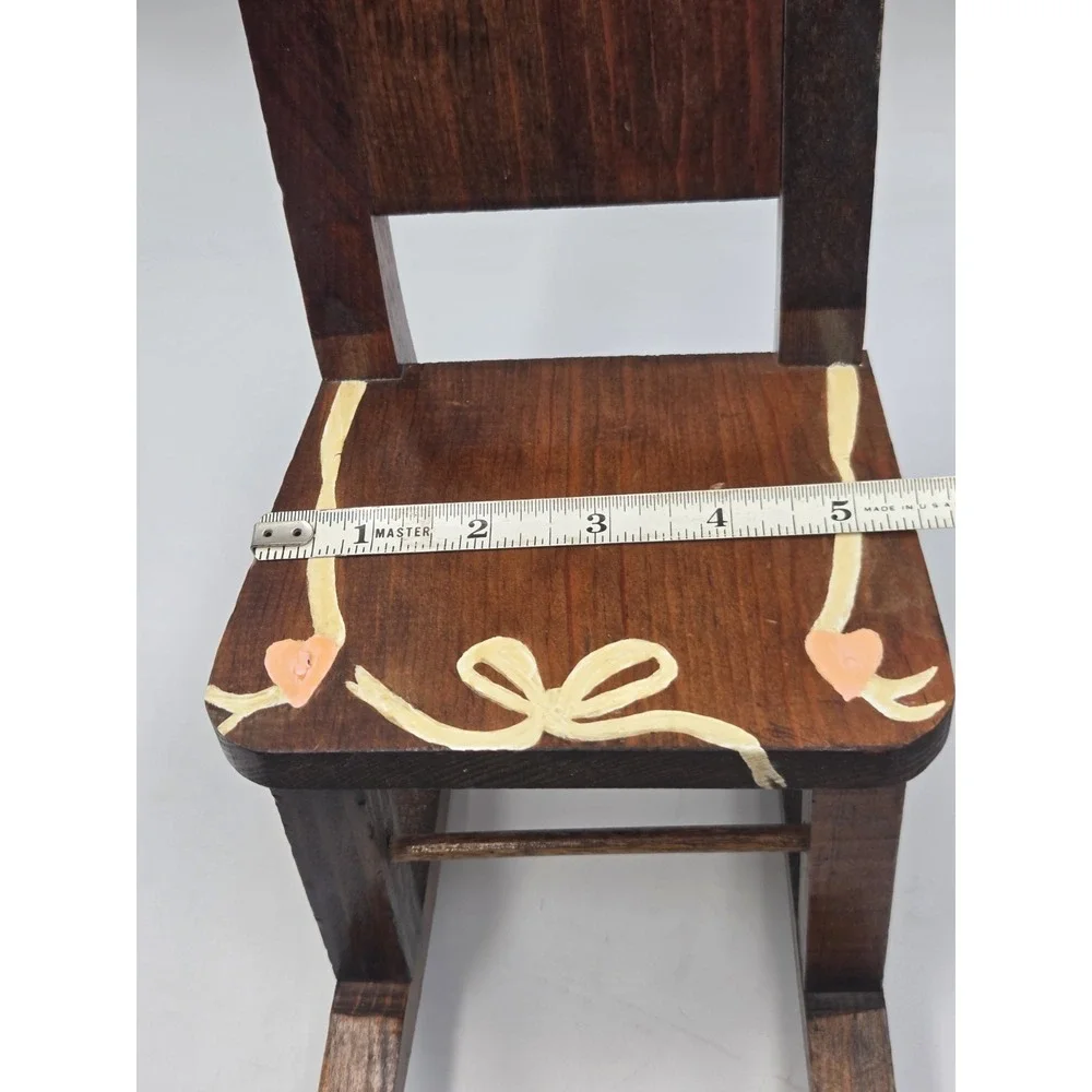 Vintage Hand Crafted Solid Wood Rocking Chair Doll Size 10.5